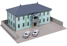 DioTown Local Police Station (Light Green) with Patrol Car (Model Train)