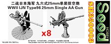 WWII IJN Type96 25mm Single AA Gun (Set of 8) 3D Printing (Plastic model)