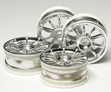 OP860 10本スポークメッキホイール4本(24mm幅・オフセット0) (ラジコン)