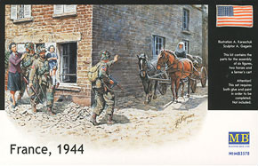 US Paratrooper (3 figures) + Civilian (3 figures) + Horse Cart (Plastic model)