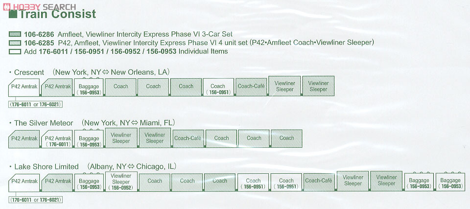 Amtrak Amfleet, Viewliner Intercity Express Phase VI 3-Car Set (増結・3両セット) ★外国形モデル (鉄道模型) 英語解説1