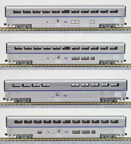 Amtrak Superliner Passenger Car Phase IVb, 4 Car Set A (アムトラックスーパーライナー客車・銀/赤青白帯) (増結A・4両セット) ★外国形モデル