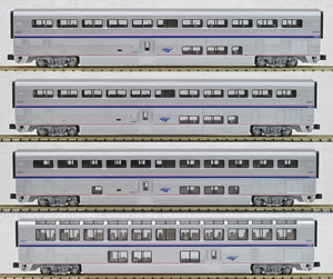 Amtrak Superliner Passenger Car Phase IVb, 4 Car Set B (アムトラックスーパーライナー客車・銀/赤青白帯) (増結B・4両セット) ★外国形モデル