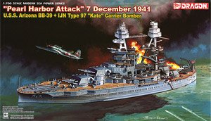 WW.II 1941年12月8日「真珠湾攻撃」 アメリカ海軍 戦艦 アリゾナ BB-39 & 日本海軍 九七式艦上攻撃機 2機付属 (プラモデル)