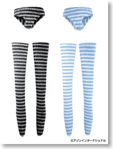 Border Pants & Over Knee Socks (Black/Light Blue) (Fashion Doll)