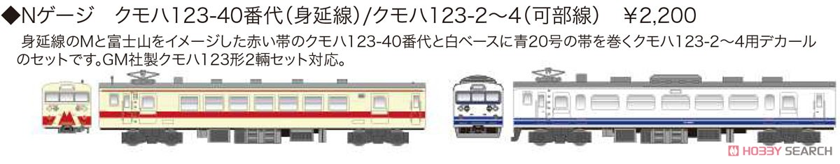 クモハ123-40番代 (身延線・富士ポニー) / クモハ123-2～4 (可部線) デカール (鉄道模型) その他の画像1