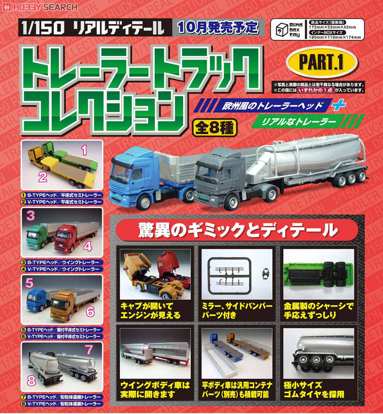 1/150 リアルディテール トレーラートラックコレクション PART.1 (8個セット) (ミニカー) (鉄道模型) 商品画像1