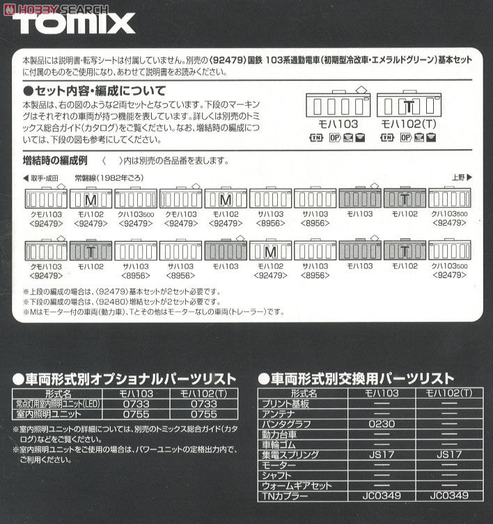 国鉄 103系 通勤電車 (初期型冷改車・エメラルドグリーン) (増結・2両セット) (鉄道模型) 解説1