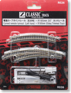 (Z) Classic Track (Wooden Design Ties) Curved Remote Turnout R195/220-30degrees (Left Hand) + R195-30degrees Trimmed Track (1set.) (Model Train)