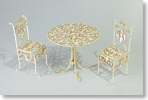 1/12 Iron table & Chair (White) (Craft Kit) (Fashion Doll)