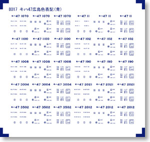 車体表記インレタ キハ47形広島色表記 (青) (10両分・1枚入り) (鉄道模型)