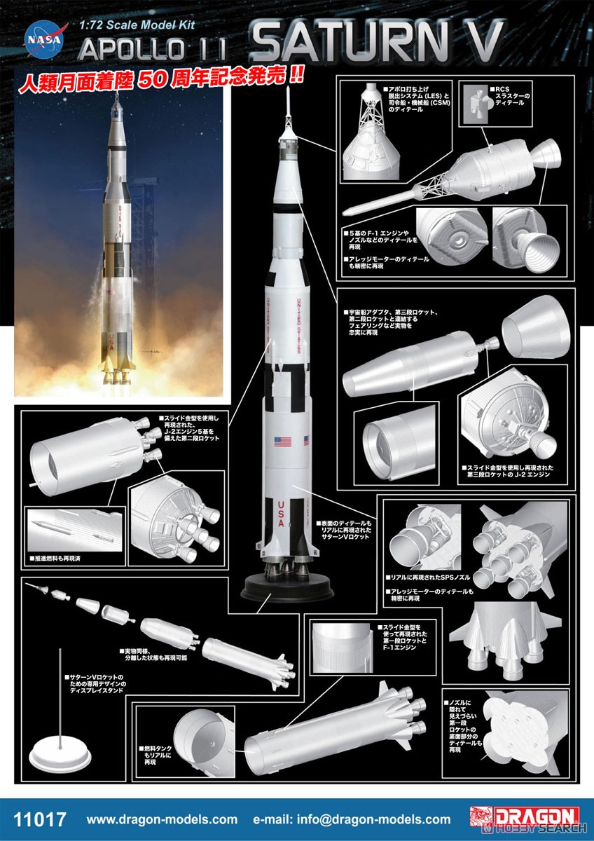 アポロ11号 サターンV型ロケット (プラモデル) その他の画像2