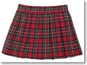 50cm Pleated Check Mini Skirt (Red Check) (Fashion Doll)