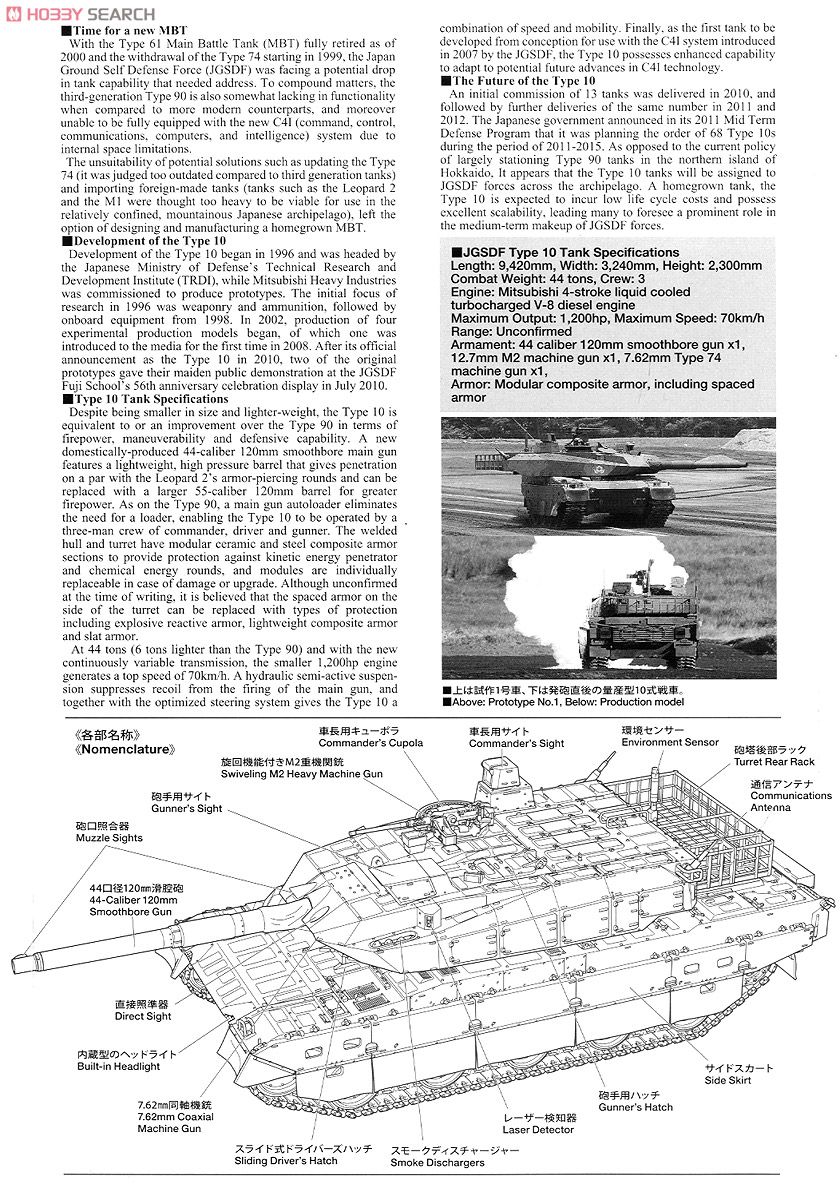 陸上自衛隊 10式戦車 (プラモデル) 英語解説1