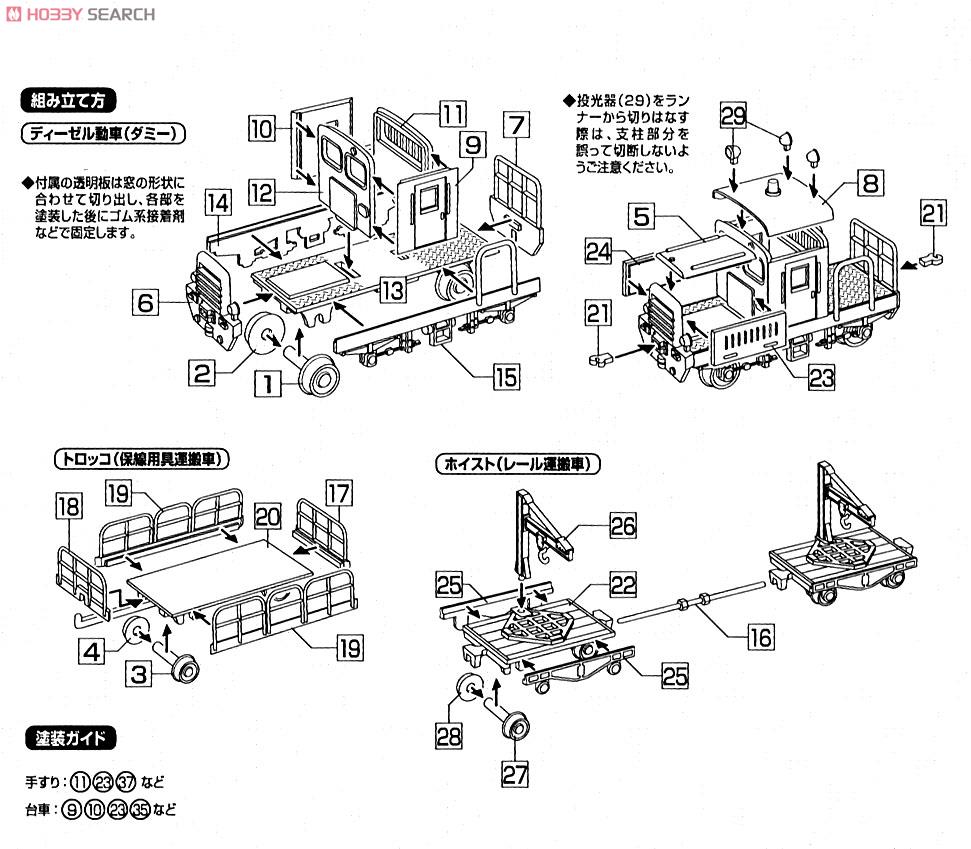 Pre-colored Railroad Maintenance Section`s Vehicles (White + Green Line) (Unassembled Kit) (Model Train) Assembly guide1