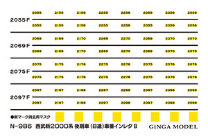 形式番号標記 西武新2000系後期車8連用B (インレタ) (一式入り) (鉄道模型)