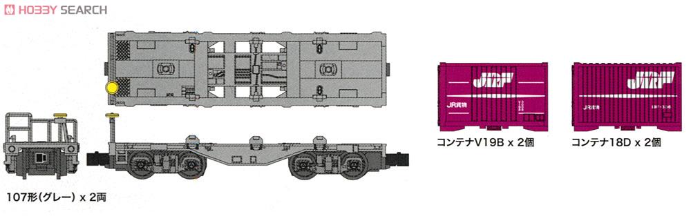 Bトレインショーティー コキ107形 V19B・19Fコンテナ (コキ100系 コンテナ貨車) (2両セット) (鉄道模型) その他の画像1