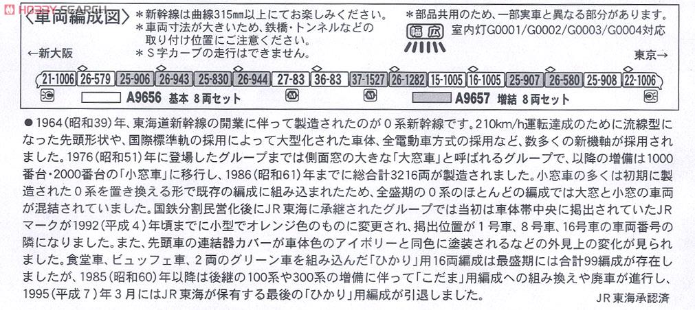 0系 新幹線 0+1000番台 NH49編成・ひかり最終編成 (増結・8両セット) (鉄道模型) 解説2