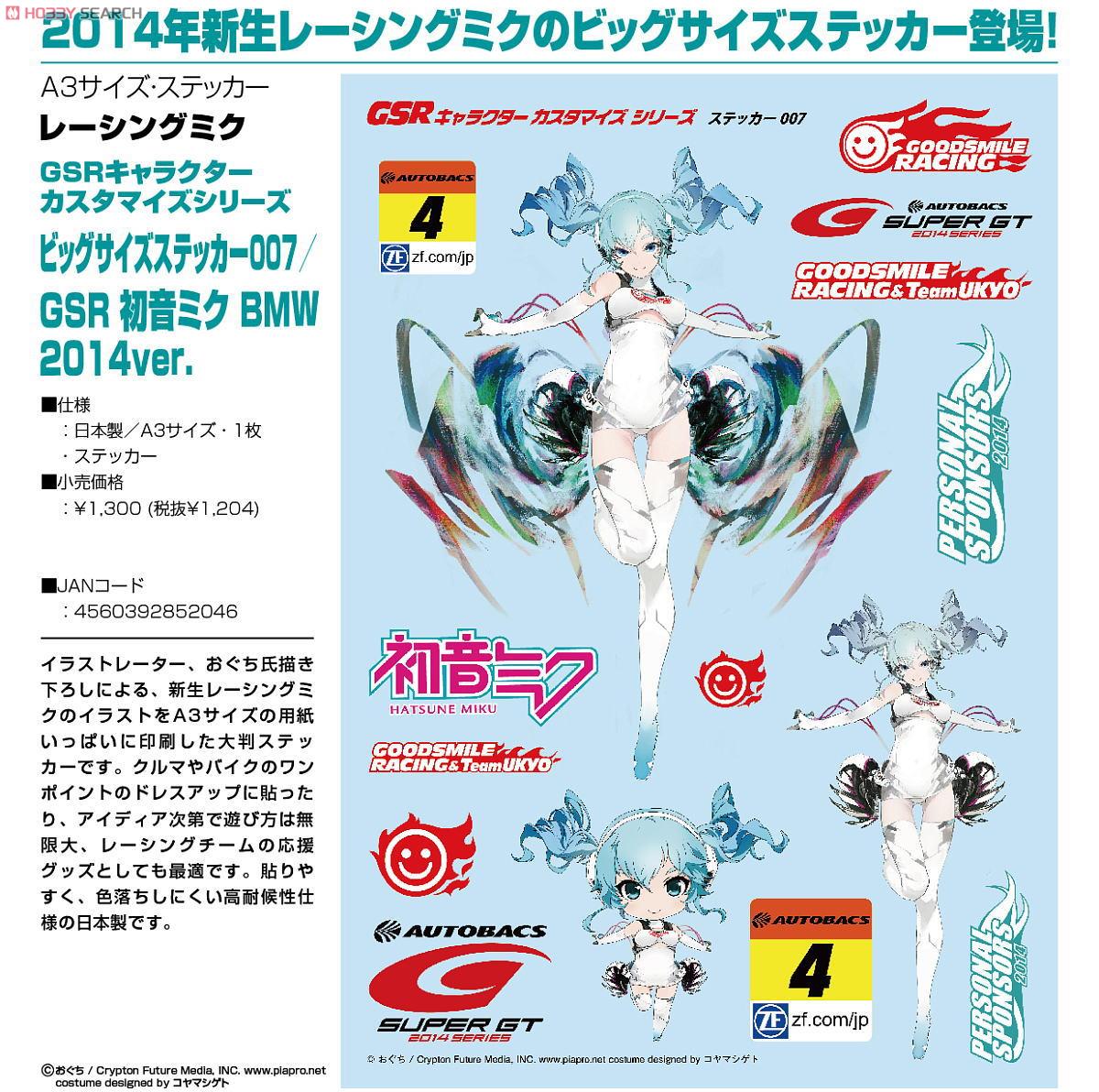 GSR Character Customize Series Big Sticker Set 007: GSR Hatsune Miku BMW 2014 ver. (Anime Toy) Item picture2