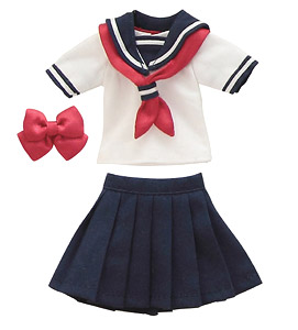 PNS 半袖セーラー服リボン&タイset (ネイビー×レッド) (ドール)