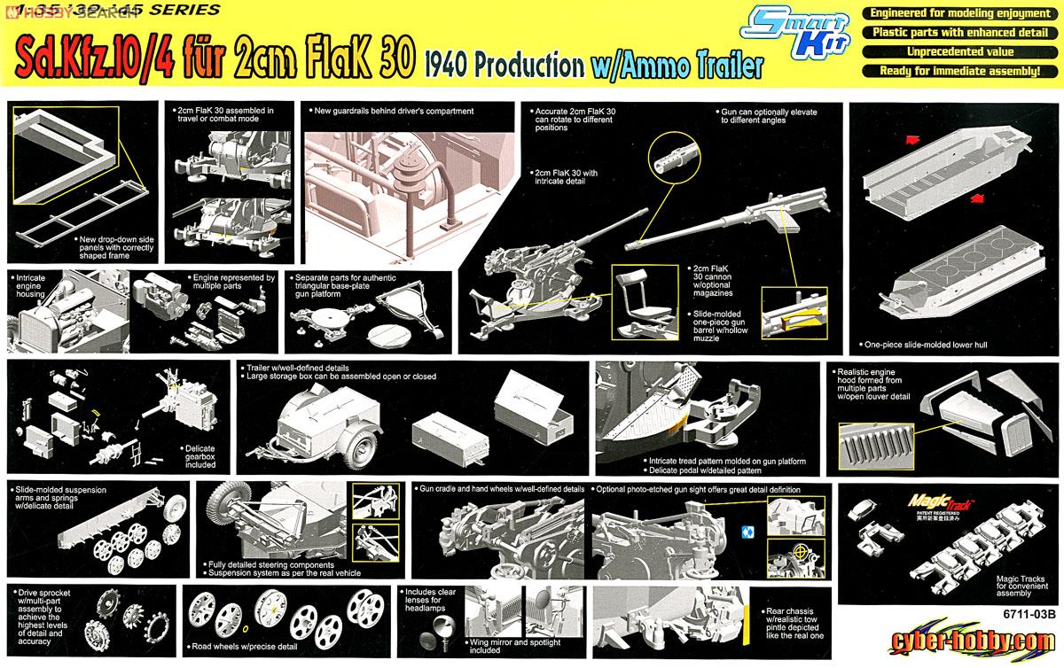 WW.II ドイツSd.Kfz.10/4 1tハーフトラック 2cm対空機関砲Flak30搭載型弾薬トレーラー付 (プラモデル) その他の画像4