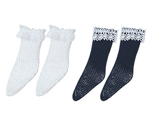 Komorebimori no Oyofukuyasan [Fluffy Lace Knit Socks A Set] (White & Navy) (Fashion Doll)