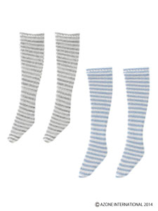 Picco D Boader knee-high socks B Set (Gray x White & Saxe x White) (Fashion Doll)