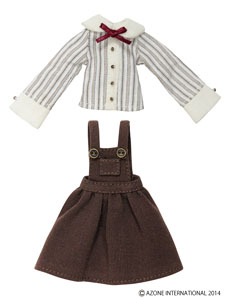 こもれび森のお洋服屋さん♪「ピコDブラウス＆サロペットスカート」セット (ブラウンストライプ&ブラウン) (ドール)