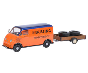 DKW Schnelllaster `Bussing-Kundendienst` タイヤ積載トレーラー付 (ミニカー)