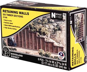 (N) Retaining Wall, Timber (6pcs.) (Model Train)