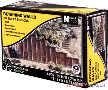(N) Retaining Wall, Timber (6pcs.) (Model Train) Package1