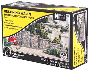 (N) Retaining Wall, Random Stone (6pcs.) (Model Train)