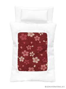 1/12 Cherry Blossom Fine Pattern Futon Set (Pillow/Duvet/Mattress Set) (White x Scarlett) (Fashion Doll)
