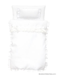1/12 Dreamy Frill Futon Set (Pillow/Duvet/Mattress Set) (White) (Fashion Doll)