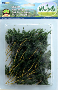 95520 JTTミニチュアツリー 新緑樹 (濃緑) (60本入り) (Wire Foliage Branches Dark Green 1.5``-3`` 3.8cm-7.6cm) (鉄道模型)