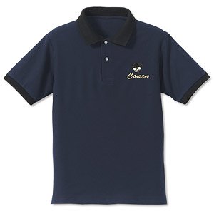 Detective Conan Conan Embroidery Polo-shirt Navy x Black S (Anime Toy)