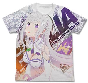 Re: Life in a Different World from Zero Emilia Full Graphic T-shirt White S (Anime Toy)