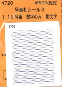 (N) 号車札シール3 (数字のみ・紺文字) (鉄道模型)
