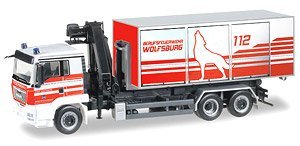 (HO) MAN TGS L Euro 6 Wiesbaden Fire Department Vehicle Roll-off Dump w/Crane (MAN TGS L LKW) (Model Train)