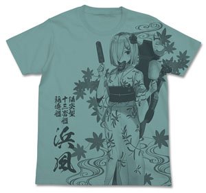 Kantai Collection Yukata Hamakaze All Print T-shirt Sage Blue L (Anime Toy)