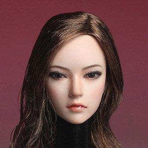 Super Duck 1/6 Figure Head /Asian Female Brown Hair Long Curl (Fashion Doll)