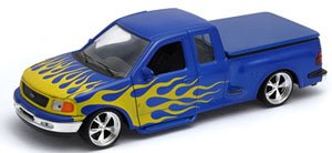 フォード F-150 FLARESIDE スーパーキャブ ピックアップトラック 1999 ローライダー(ブルー/ファイヤーパターン) (ミニカー)