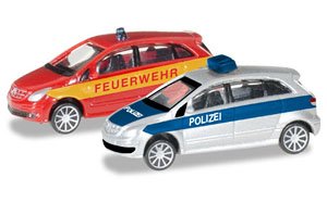 (N) MB B-Klasse Police Car/Fire Truck Set (Model Train)