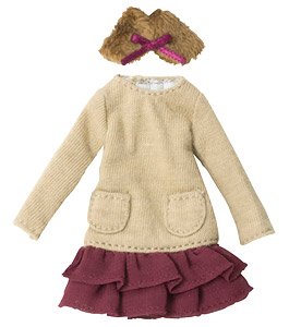 ティペット＆ニットシフォンワンピセット (ライトブラウン×ボルドー) (ドール)