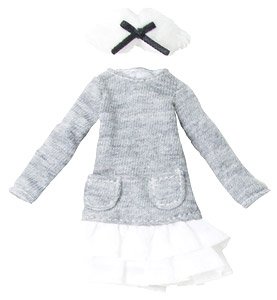 ティペット＆ニットシフォンワンピセット (グレー×ホワイト) (ドール)
