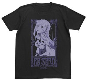 Re: Life in a Different World from Zero Emilia T-Shirts Black S (Anime Toy)