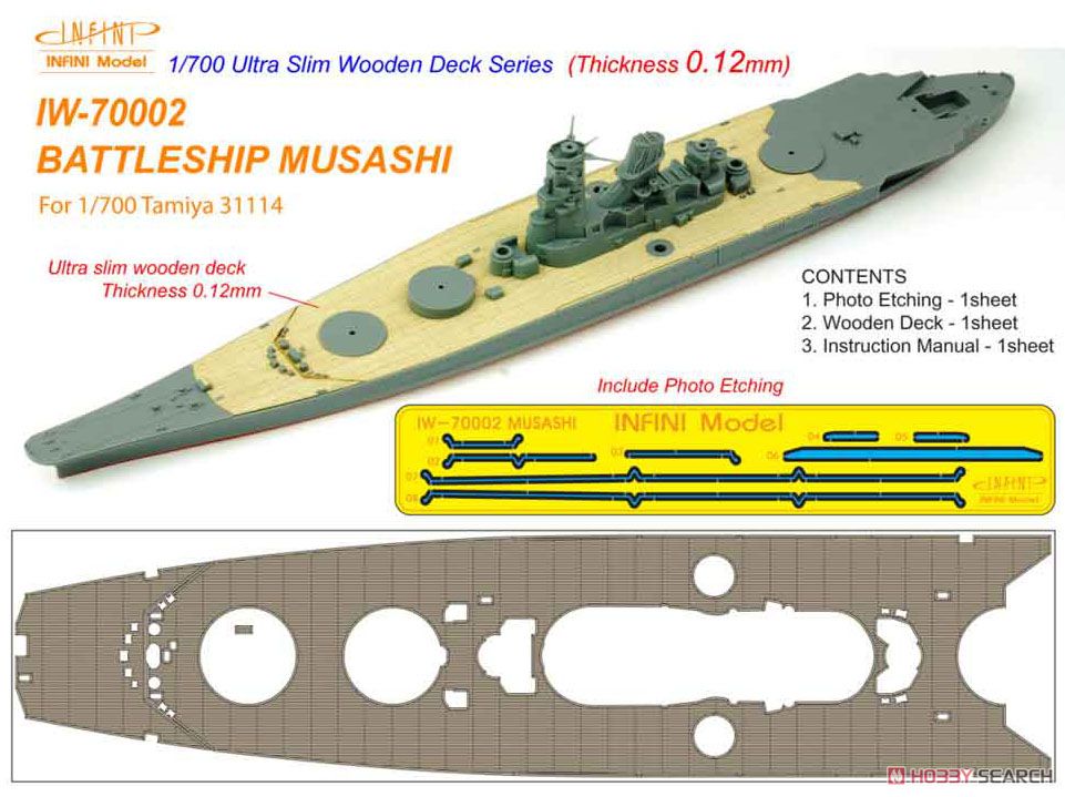 日本海軍 戦艦 武蔵用 エッチングパーツ付き (T社31114用) 木製甲板 (プラモデル) その他の画像1