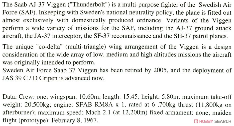 AJ-37 Viggen `Natural Metal 2016` (Plastic model) About item(Eng)1