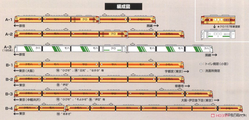 国鉄 157系 基本6輛編成セット＋クロ157 (基本・7両セット) (組み立てキット) (鉄道模型) 解説2