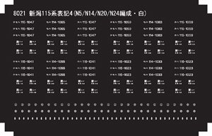 車体表記インレタ 新潟115系表記4 (N5/N14/N20/N24編成) (青・白) (3両編成4本分) (2色各1枚入) (鉄道模型)